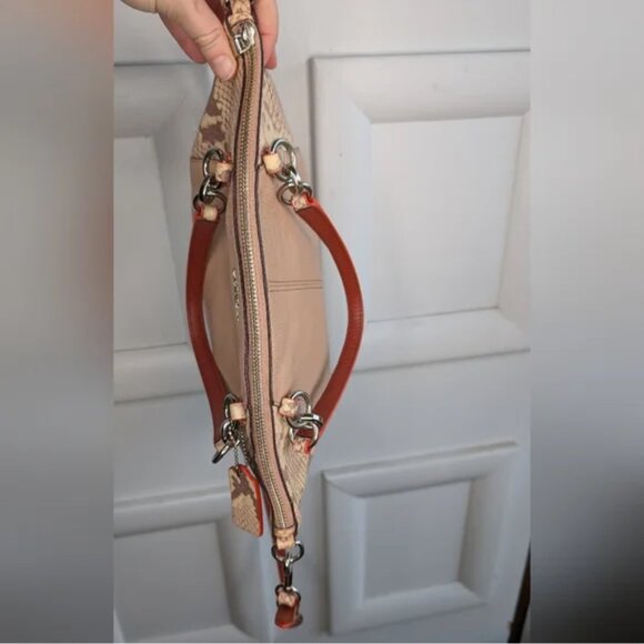 Authentic Coach Kelsey Blush Color Block Pebble Leather Python Embossed Satchel - Picture 10 of 13